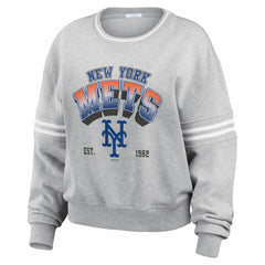 New York Mets WEAR by Erin Andrews Women's Sleeve Stripe Fleece Sweatshirt - Gray