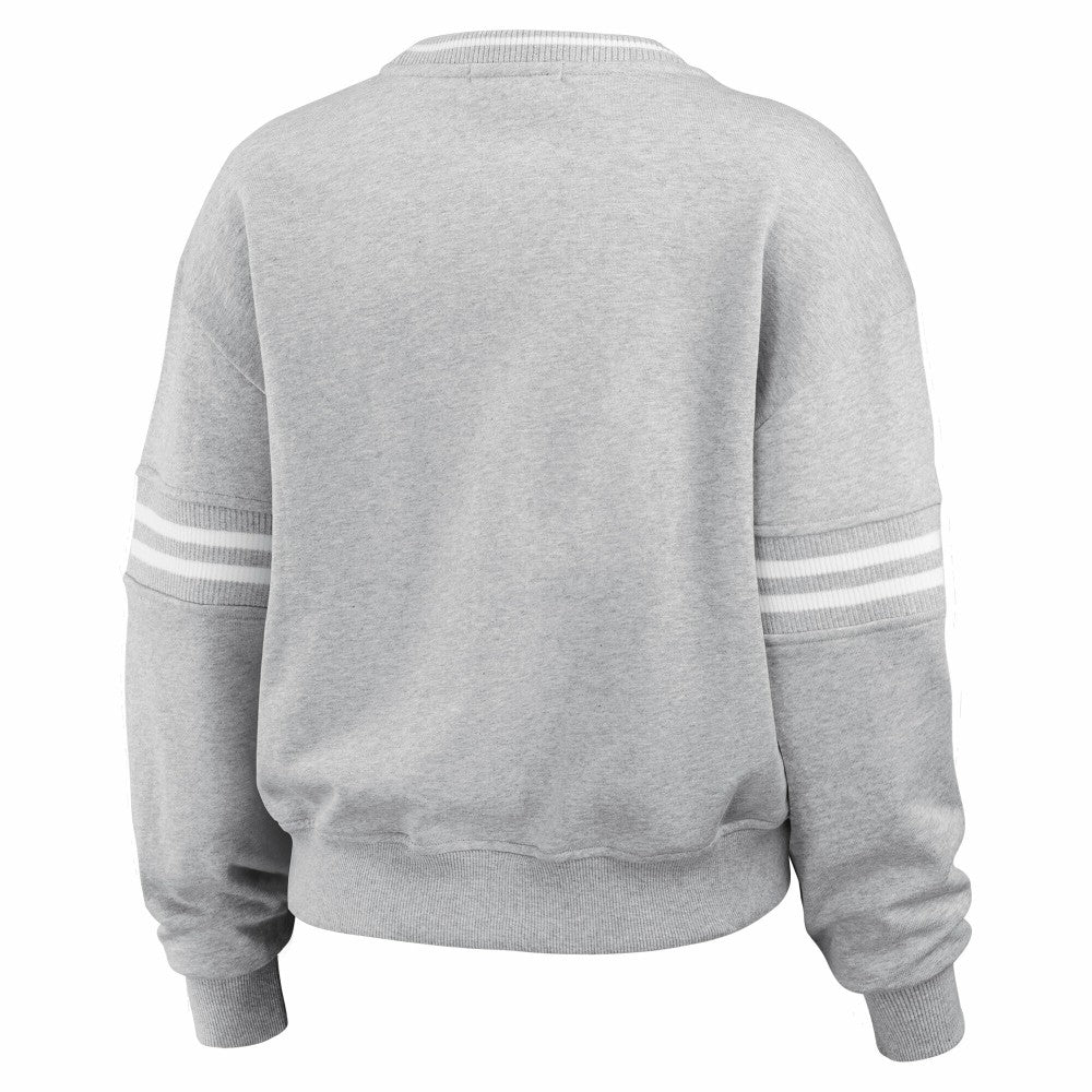 New York Mets WEAR by Erin Andrews Women's Sleeve Stripe Fleece Sweatshirt - Gray