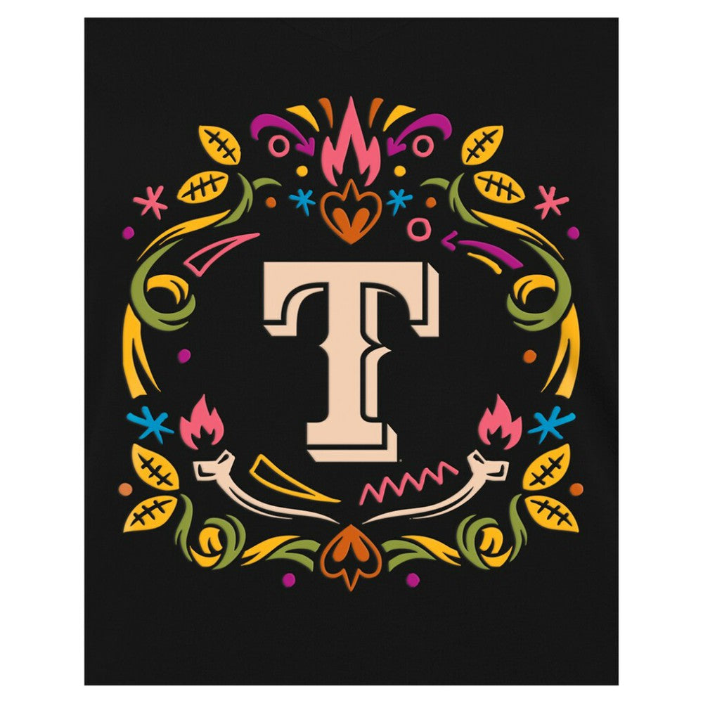 Texas Rangers Women's Día de los Muertos V-Neck T-Shirt - Black | New Era
