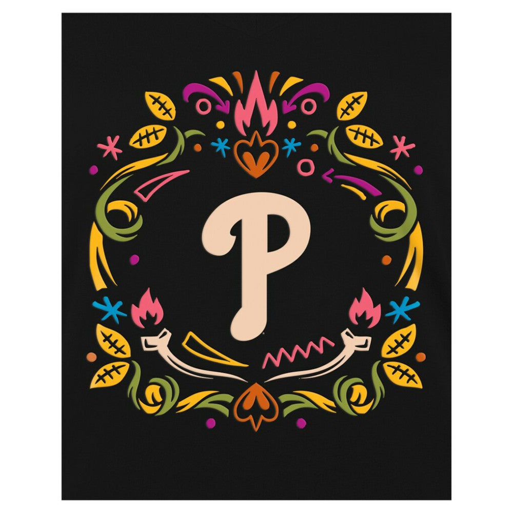 Philadelphia Phillies Women's Día de los Muertos V-Neck T-Shirt - Black | New Era