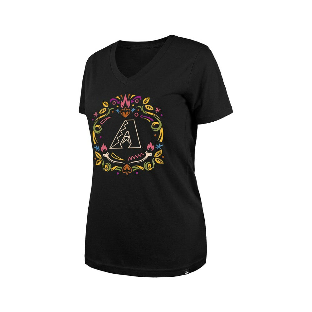 Arizona Diamondbacks Women's Día de los Muertos V-Neck T-Shirt - Black | New Era