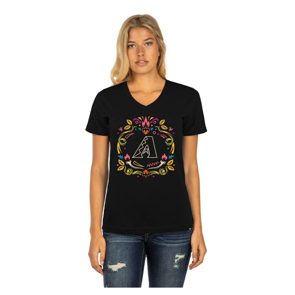 Arizona Diamondbacks Women's Día de los Muertos V-Neck T-Shirt - Black | New Era