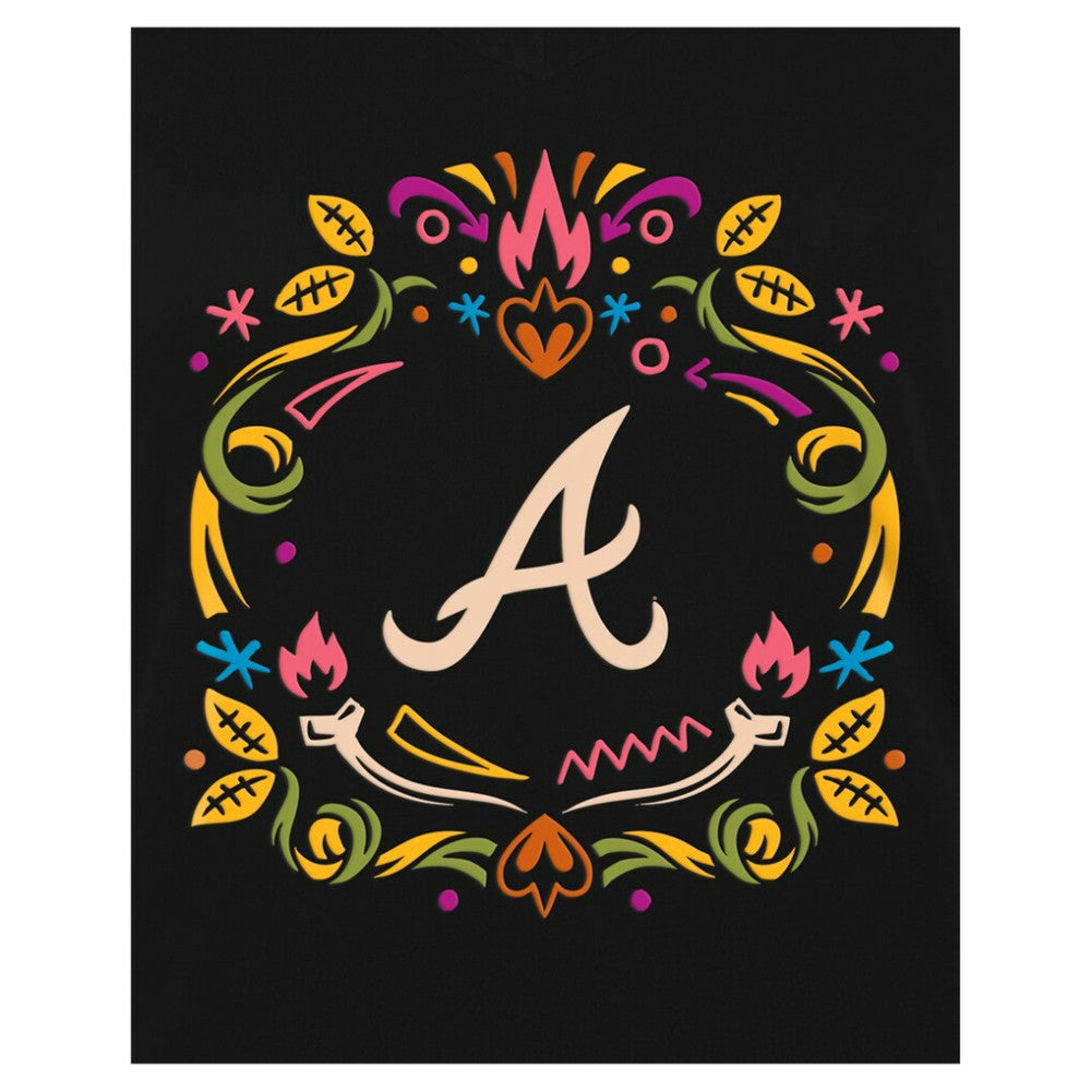 Atlanta Braves Women's Día de los Muertos V-Neck T-Shirt - Black | New Era