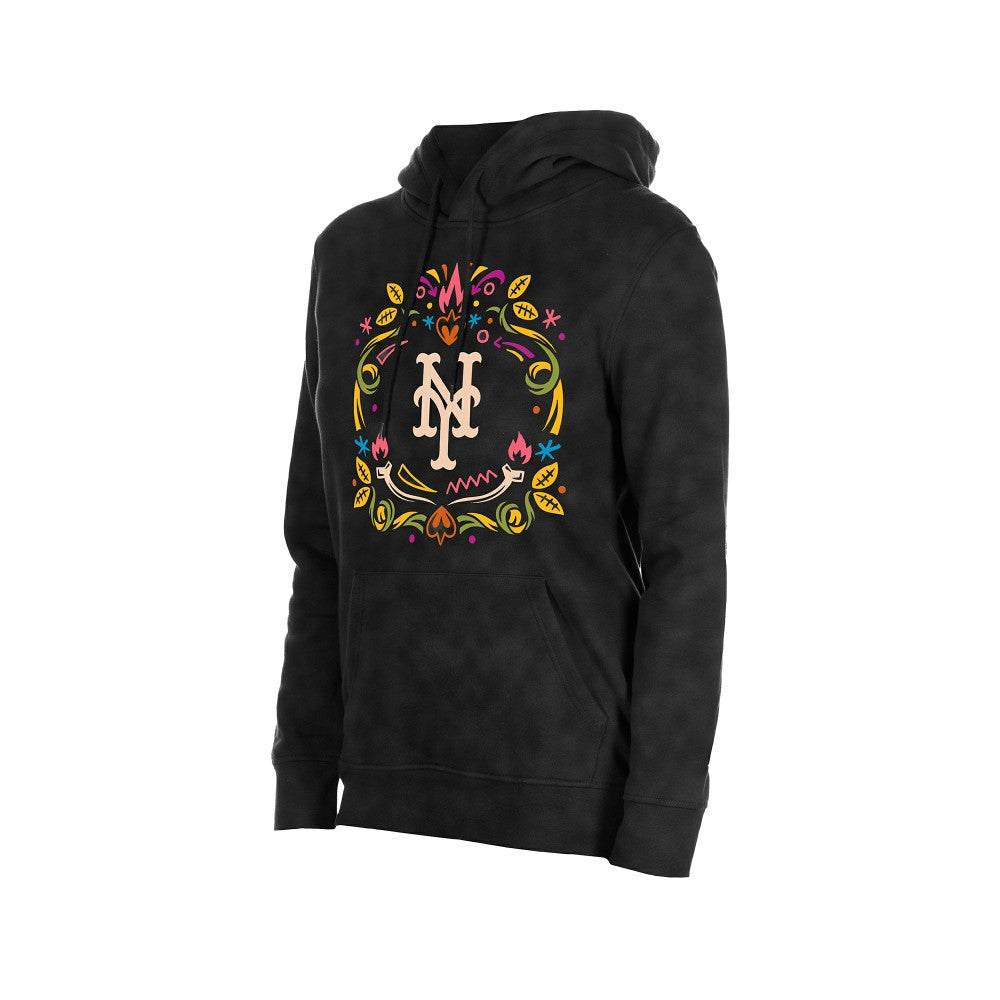 New York Mets Women's Día de Muertos Mineral Wash Hoodie Sweatshirt - Black | New Era