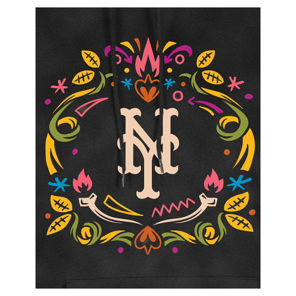 New York Mets Women's Día de Muertos Mineral Wash Hoodie Sweatshirt - Black | New Era