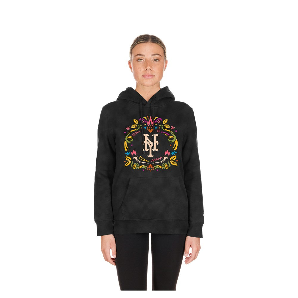 New York Mets Women's Día de Muertos Mineral Wash Hoodie Sweatshirt - Black | New Era