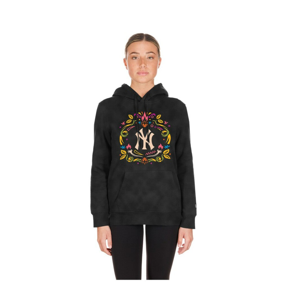 New York Yankees Women's Día de Muertos Mineral Wash Hoodie Sweatshirt - Black | New Era
