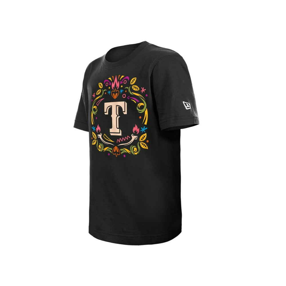 Texas Rangers Youth Día de los Muertos T-Shirt - Black | New Era