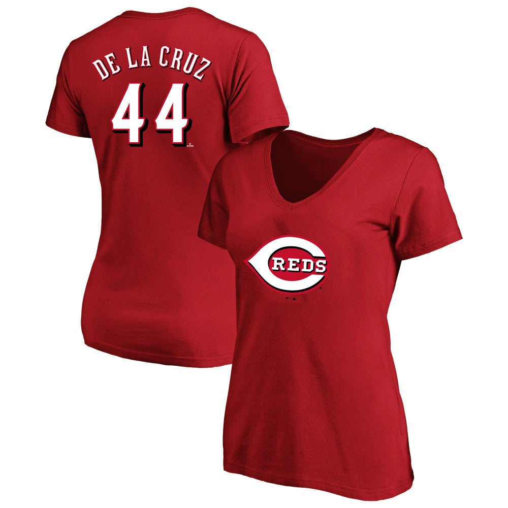 Elly De La Cruz Cincinnati Reds Profile Women's Plus Size Name & Number V-Neck T-Shirt - Red