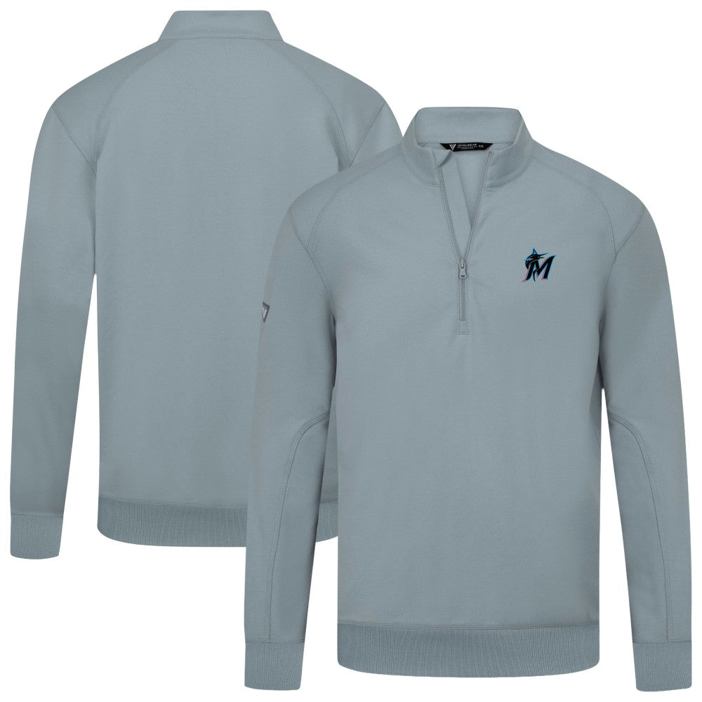 Miami Marlins Levelwear Upright Insignia Tri-Blend Quarter-Zip Pullover - Gray