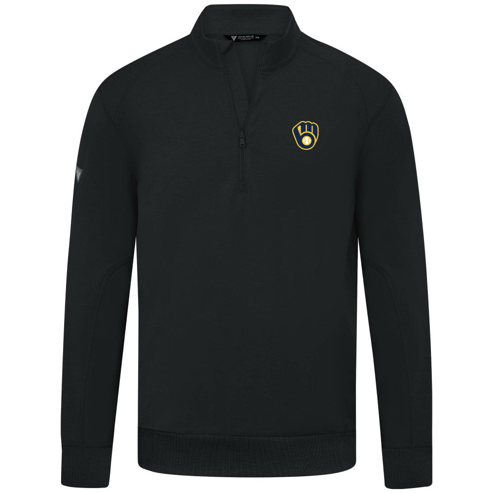 Milwaukee Brewers Levelwear Upright Insignia Tri-Blend Quarter-Zip Pullover - Black