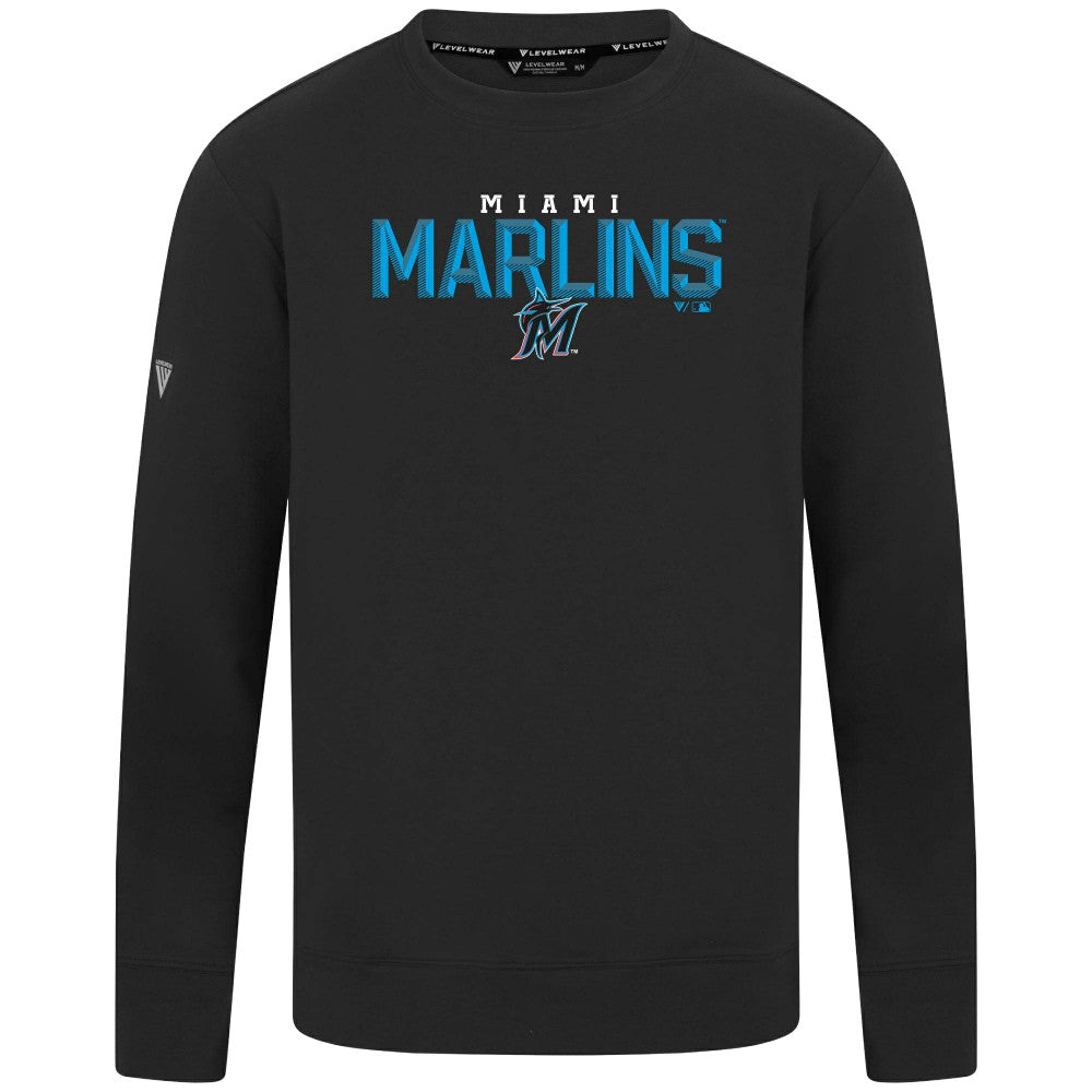 Miami Marlins Levelwear Mandate Carve Tri-Blend Sweatshirt - Black