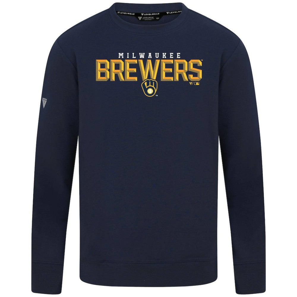 Milwaukee Brewers Levelwear Mandate Carve Tri-Blend Sweatshirt - Navy