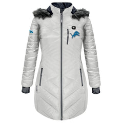 Detroit Lions ActionHeat Women's 5V Battery Heated Long Puffer Full-Zip Hoodie Jacket - White for sale