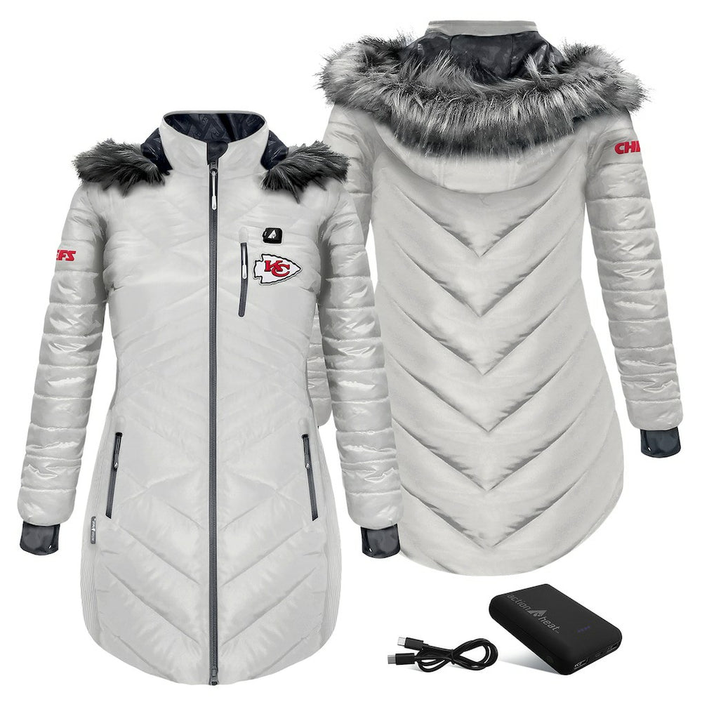 Kansas City Chiefs ActionHeat Women's 5V Battery Heated Long Puffer Full-Zip Hoodie Jacket - White online