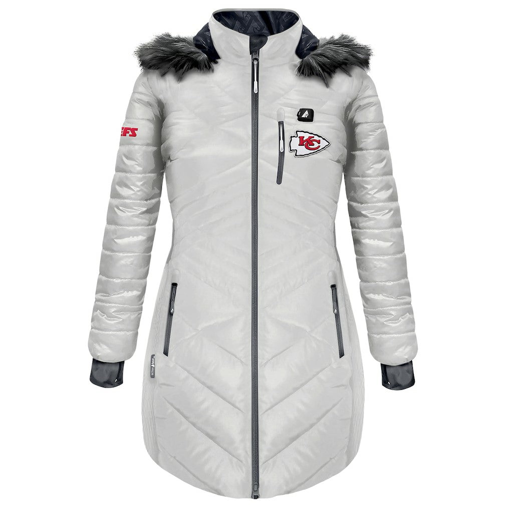 Kansas City Chiefs ActionHeat Women's 5V Battery Heated Long Puffer Full-Zip Hoodie Jacket - White online