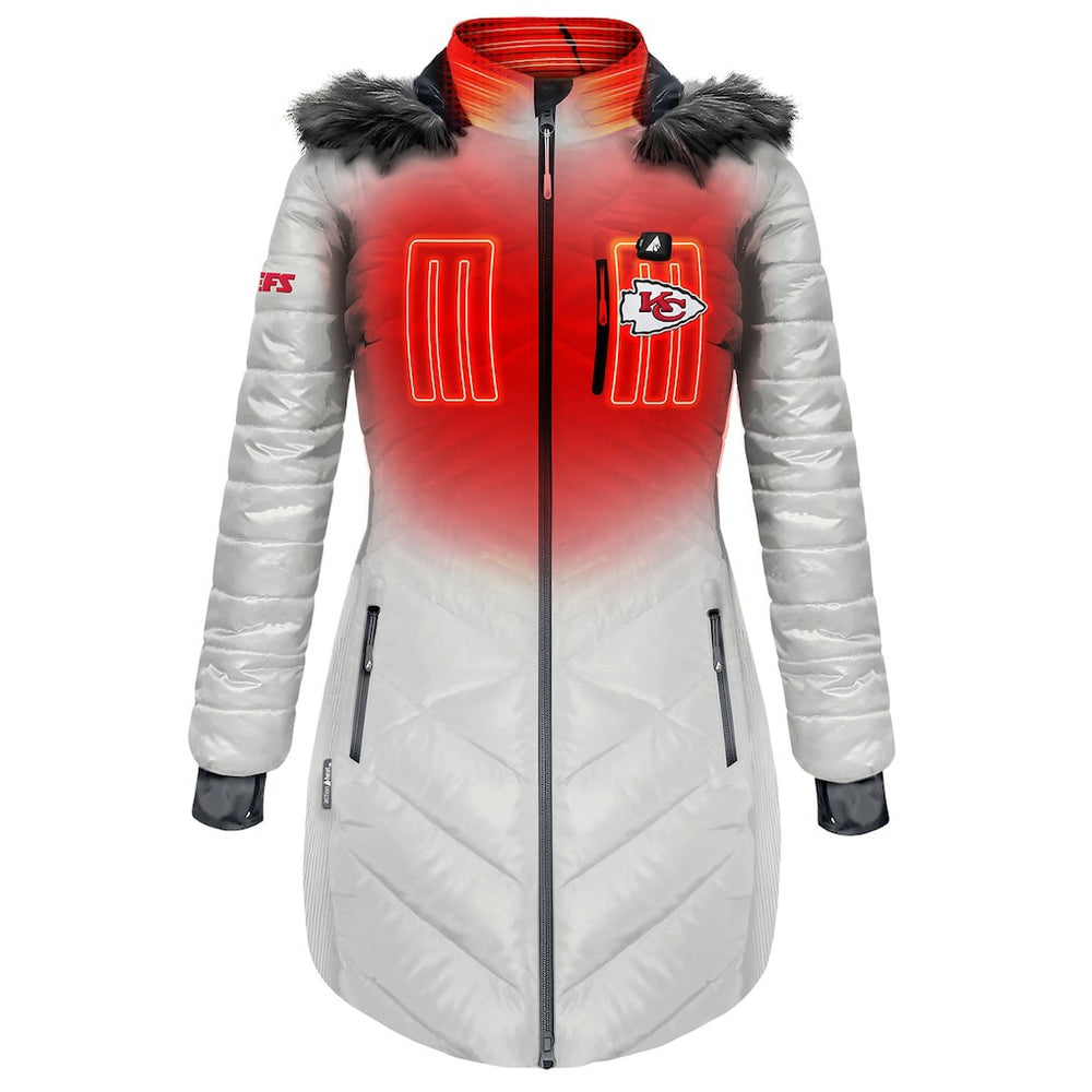 Kansas City Chiefs ActionHeat Women's 5V Battery Heated Long Puffer Full-Zip Hoodie Jacket - White online