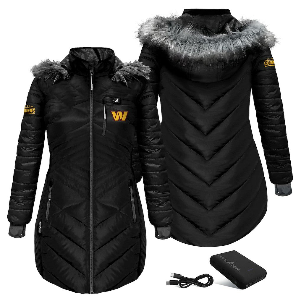 Washington Commanders ActionHeat Women's 5V Battery Heated Long Puffer Full-Zip Hoodie Jacket - Black for sale