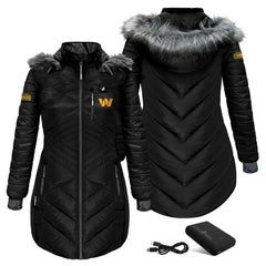 Washington Commanders ActionHeat Women's 5V Battery Heated Long Puffer Full-Zip Hoodie Jacket - Black for sale
