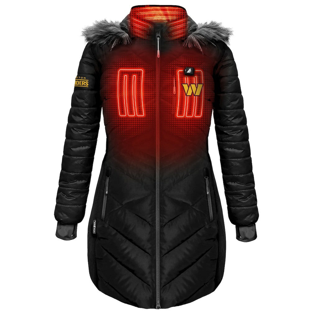 Washington Commanders ActionHeat Women's 5V Battery Heated Long Puffer Full-Zip Hoodie Jacket - Black for sale