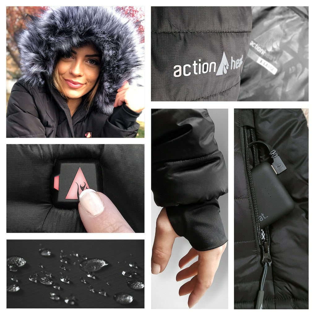 Washington Commanders ActionHeat Women's 5V Battery Heated Long Puffer Full-Zip Hoodie Jacket - Black for sale
