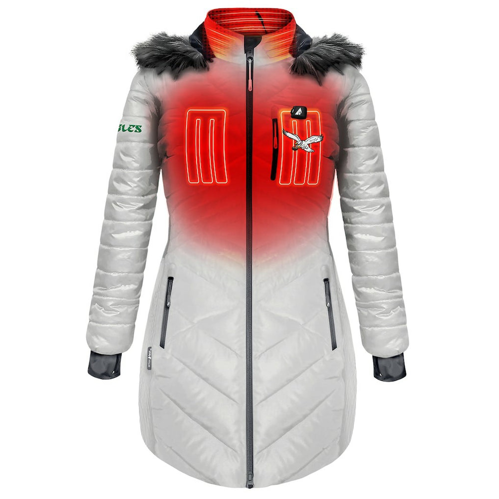 Philadelphia Eagles ActionHeat Women's 5V Battery Heated Long Puffer Full-Zip Hoodie Jacket - White discount