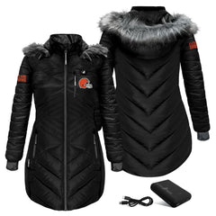 Cleveland Browns ActionHeat Women's 5V Battery Heated Long Puffer Full-Zip Hoodie Jacket - Black online