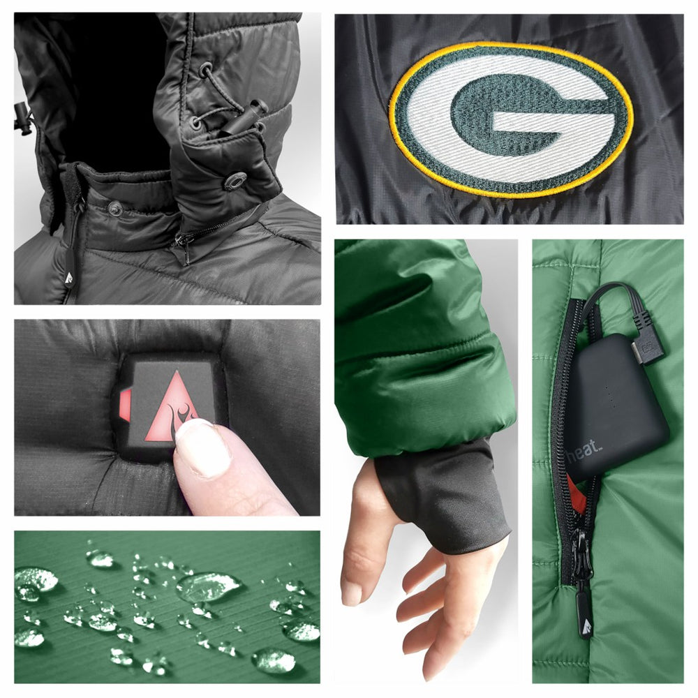 Green Bay Packers ActionHeat Women's 5V Battery Heated Insulated Puffer Full-Zip Jacket - Green/Black cheap
