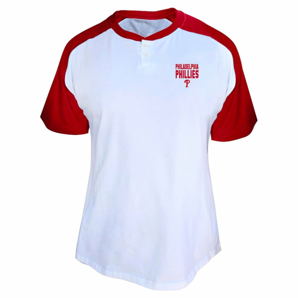 Bryce Harper Philadelphia Phillies Profile Women's Plus Size Name & Number Raglan Henley T-Shirt - White
