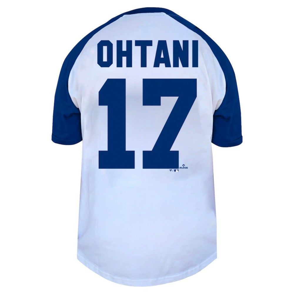 Shohei Ohtani Los Angeles Dodgers Profile Women's Plus Size Name & Number Raglan Henley T-Shirt - White