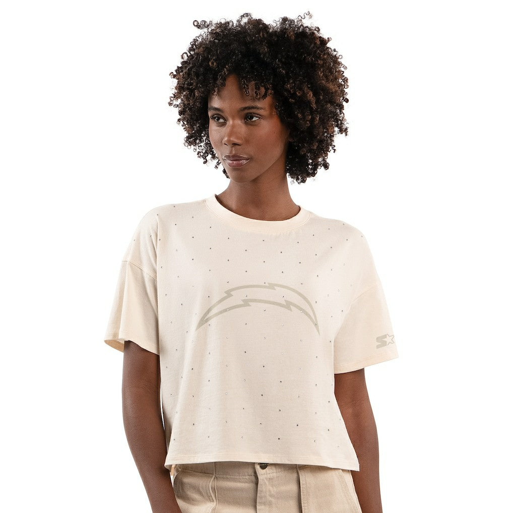 Los Angeles Chargers Starter Women's Rhinestone Sprinkle Boxy Cropped T-Shirt - Cream online