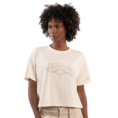 Denver Broncos Starter Women's Rhinestone Sprinkle Boxy Cropped T-Shirt - Cream for sale
