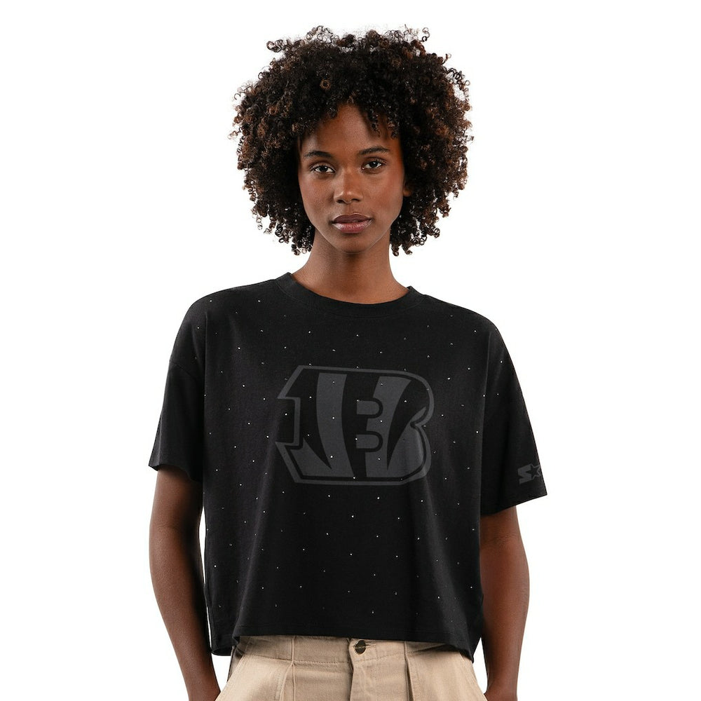 Cincinnati Bengals Starter Women's Rhinestone Sprinkle Boxy Cropped T-Shirt - Black online
