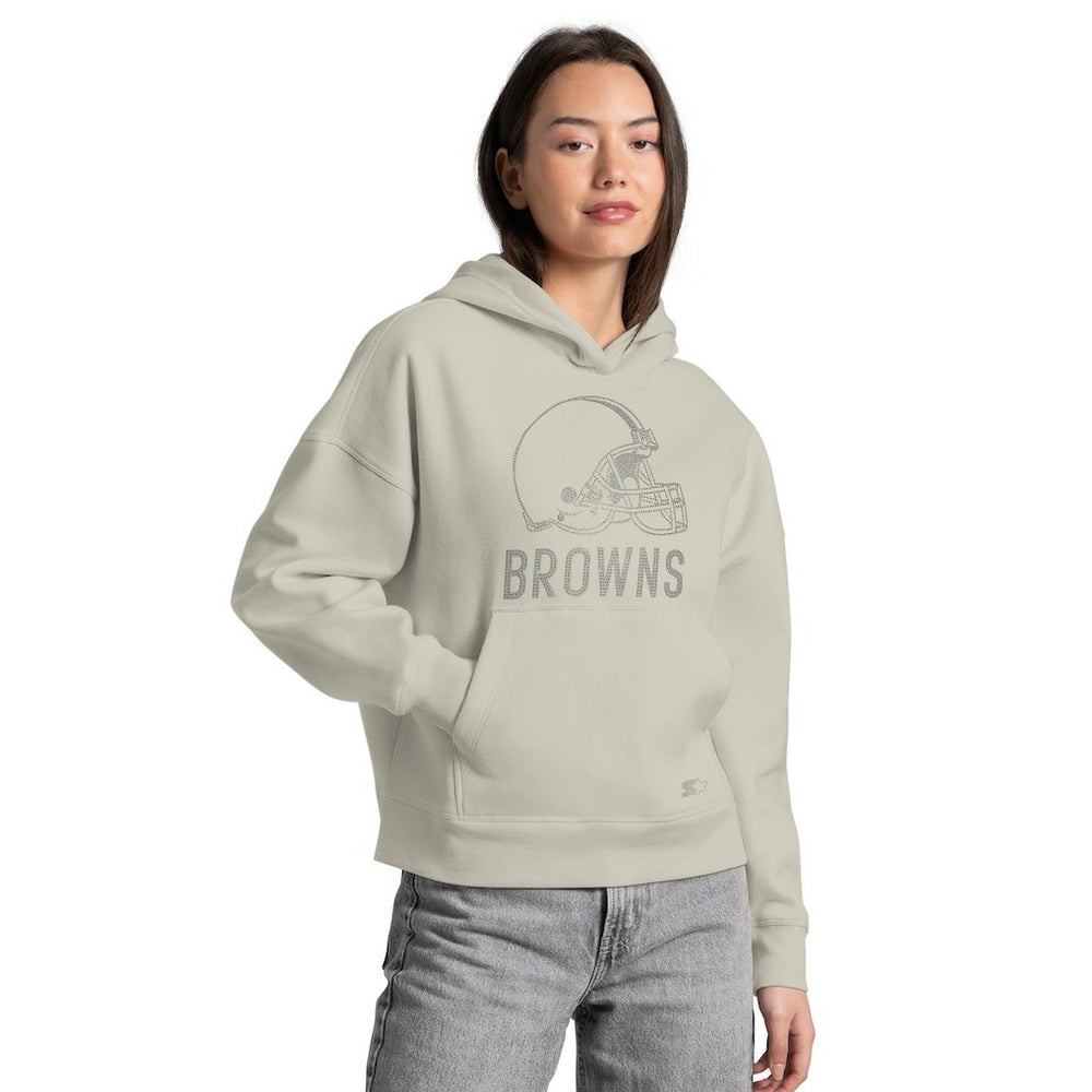 Cleveland Browns Starter Women's Rhinestone Relaxed Hoodie - Khaki discount