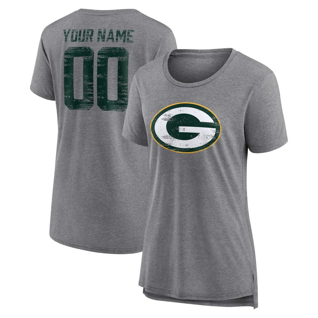 Green Bay Packers Women's Heritage Custom Name & Number Tri-Blend T-Shirt - Gray discount