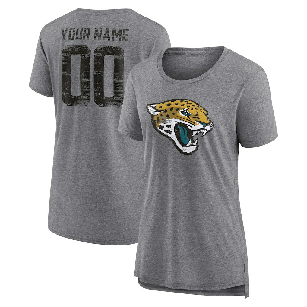 Jacksonville Jaguars Women's Heritage Custom Name & Number Tri-Blend T-Shirt - Gray outlet
