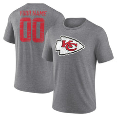 Kansas City Chiefs Heritage Custom Name & Number Tri-Blend T-Shirt - Gray on sale