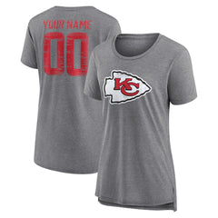 Kansas City Chiefs Women's Heritage Custom Name & Number Tri-Blend T-Shirt - Gray outlet