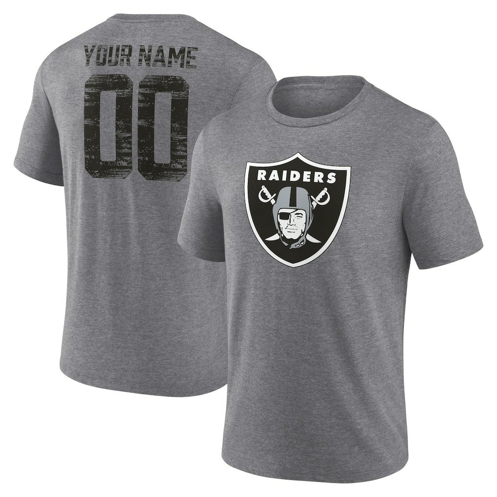 Las Vegas Raiders Heritage Custom Name & Number Tri-Blend T-Shirt - Gray for sale