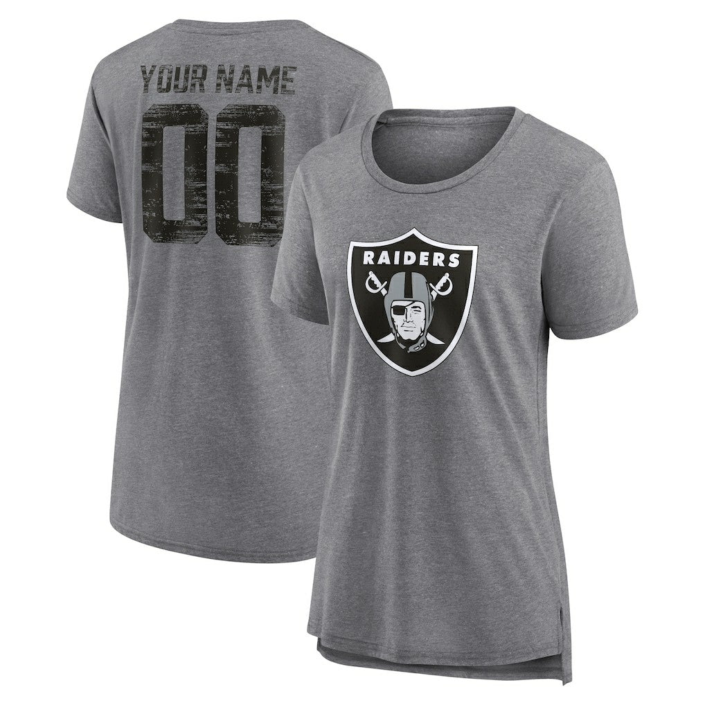 Las Vegas Raiders Women's Heritage Custom Name & Number Tri-Blend T-Shirt - Gray sale