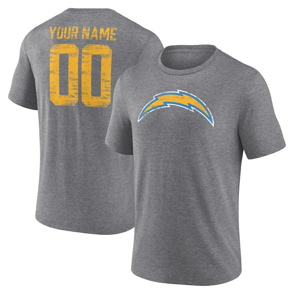 Los Angeles Chargers Heritage Custom Name & Number Tri-Blend T-Shirt - Gray online