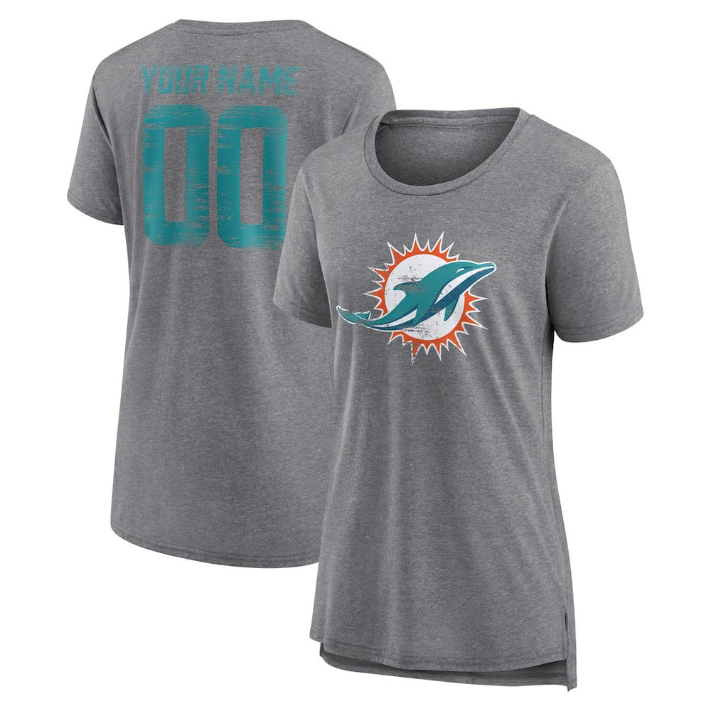 Miami Dolphins Women's Heritage Custom Name & Number Tri-Blend T-Shirt - Gray outlet
