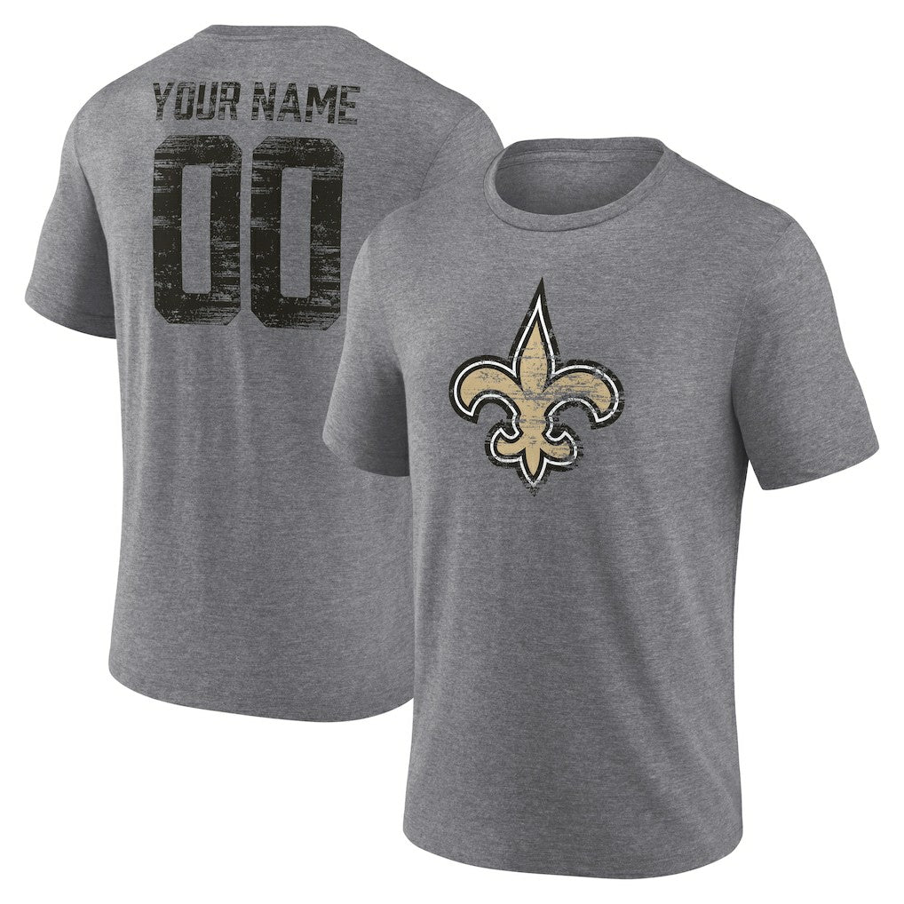 New Orleans Saints Heritage Custom Name & Number Tri-Blend T-Shirt - Gray sale