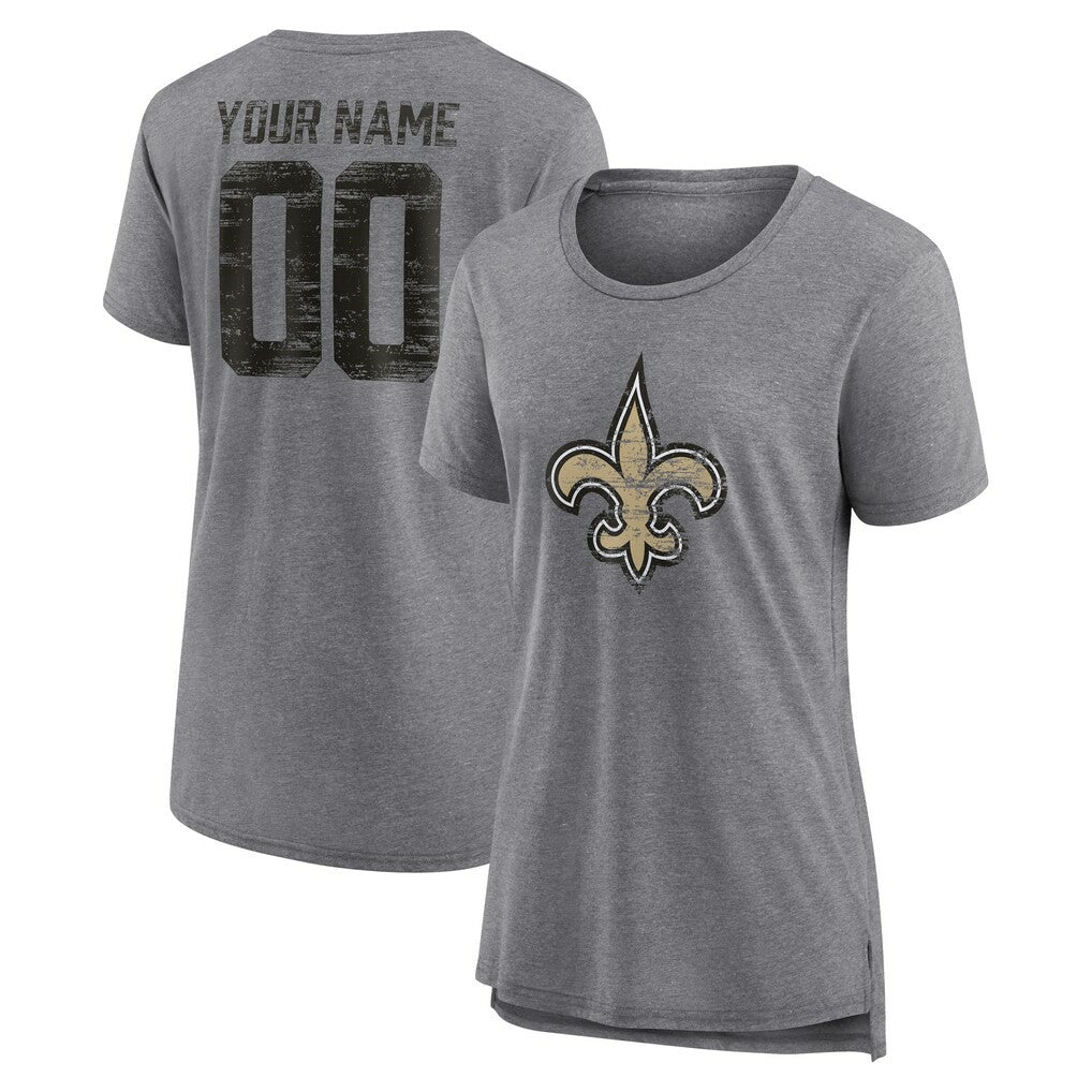 New Orleans Saints Women's Heritage Custom Name & Number Tri-Blend T-Shirt - Gray online