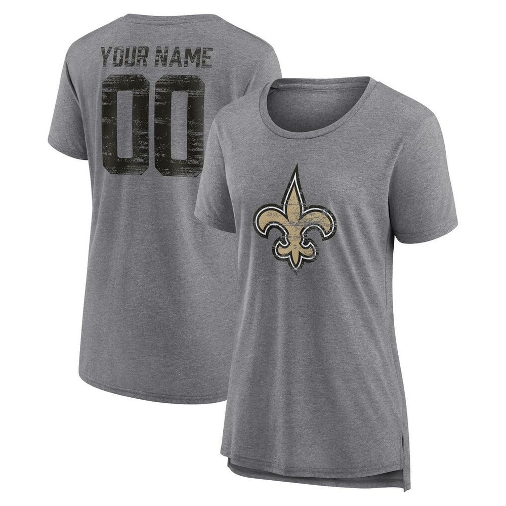 New Orleans Saints Women's Heritage Custom Name & Number Tri-Blend T-Shirt - Gray online