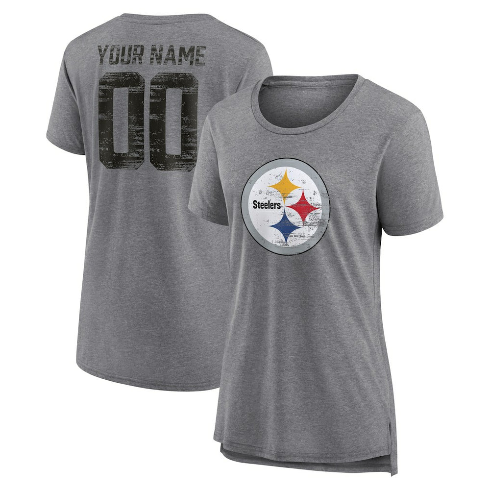 Pittsburgh Steelers Women's Heritage Custom Name & Number Tri-Blend T-Shirt - Gray online