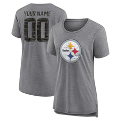 Pittsburgh Steelers Women's Heritage Custom Name & Number Tri-Blend T-Shirt - Gray online