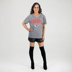 Kansas City Chiefs Gameday Couture Women's Relaxed Iconic Edge Rhinestone V-Neck T-Shirt - Gray discount
