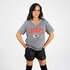 Kansas City Chiefs Gameday Couture Women's Relaxed Iconic Edge Rhinestone V-Neck T-Shirt - Gray discount