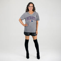 New England Patriots Gameday Couture Women's Relaxed Iconic Edge Rhinestone V-Neck T-Shirt - Gray outlet